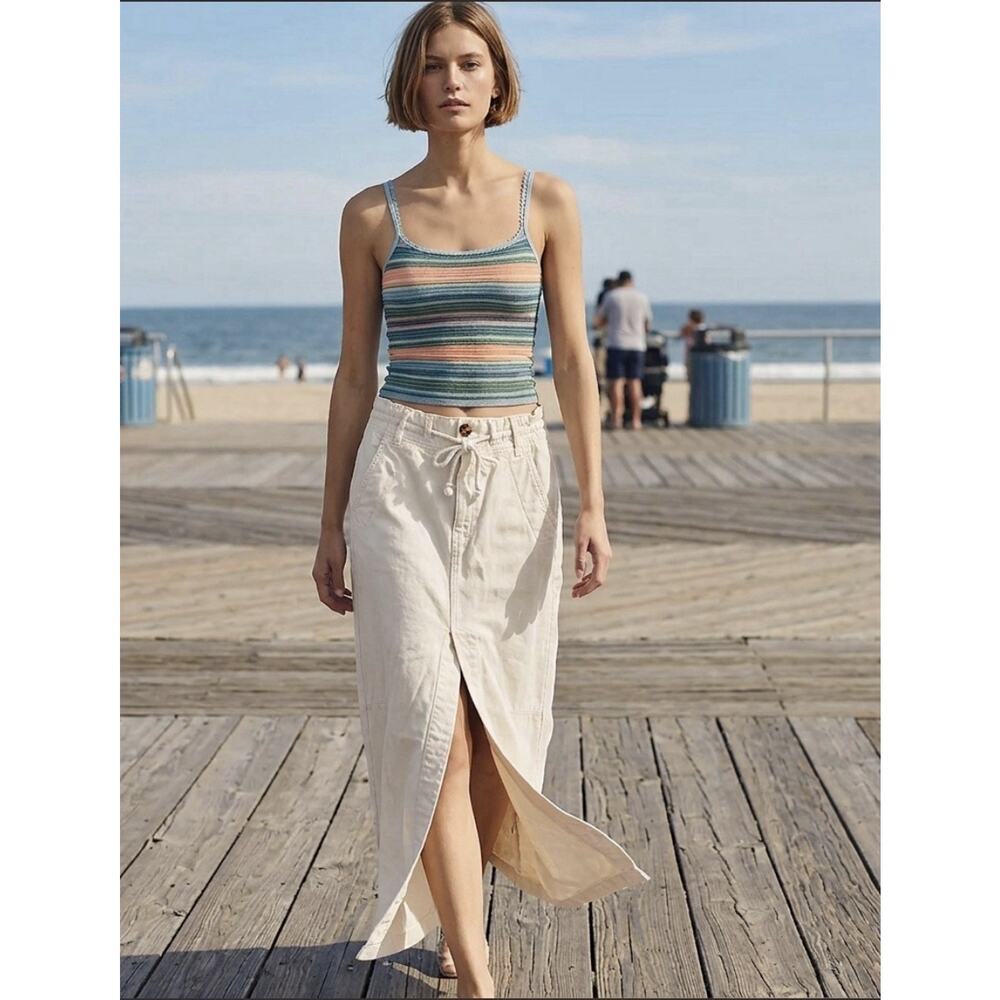 FREE PEOPLE Ivory Utility Maxi Skirt Boho Coastal Cottagecore Drawstring Sz 0